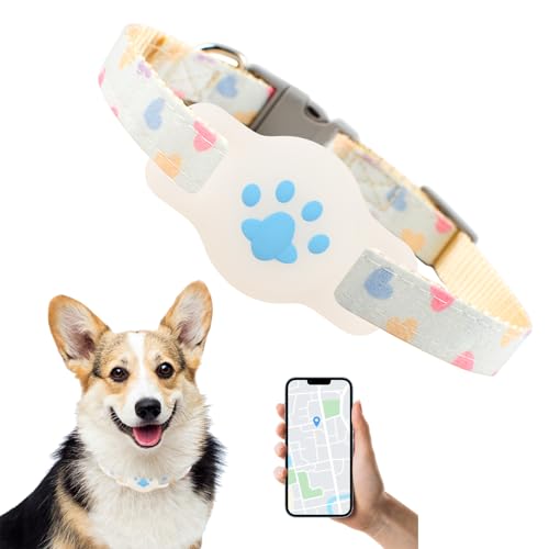 HACRAHO Hundehalsband, 1 Stück, verstellbares Hundehalsband mit weich gepolstertem, wasserdichtem Air-Tag-Hundehalsbandhalter für kleine, mittelgroße Hunde von HACRAHO