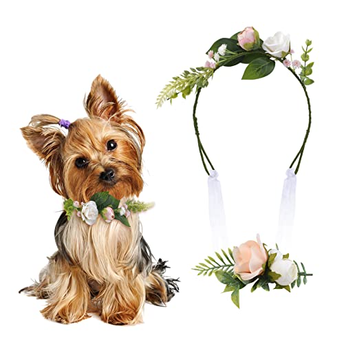 HACRAHO Hochzeitshalsband für Hunde, 2 Stück, Blumenmuster, Hochzeitskranz, Halsband mit Haarspange, tragbares Hundehalsband, Welpen, Halsband, Zubehör, Geburtstag, Hochzeitsgeschenk HACRAHO Hochzeitshalsband für Hunde, 2 Stück, Blumenmuster, Hochzeitskranz, Halsband mit Haarspange, tragbares Hundehalsband, Welpen, Halsband, Zubehör, Geburtstag, Hochzeitsgeschenk von HACRAHO