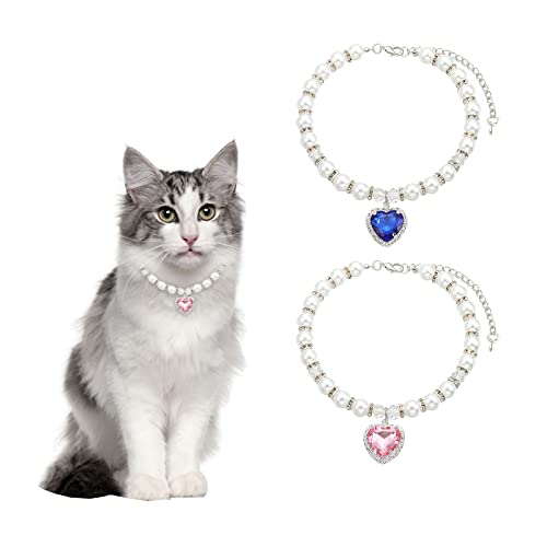 HACRAHO Hundehalsband, 2 Stück, glitzernde Strasssteine, Katzen-Hochzeitshalsband, verstellbare Perlen, Hundehalsband, mit Herzform, Diamant-Anhänger für Katzen, Hunde, Mädchen, Kostüm-Outfits HACRAHO Hundehalsband, 2 Stück, glitzernde Strasssteine, Katzen-Hochzeitshalsband, verstellbare Perlen, Hundehalsband, mit Herzform, Diamant-Anhänger für Katzen, Hunde, Mädchen, Kostüm-Outfits von HACRAHO