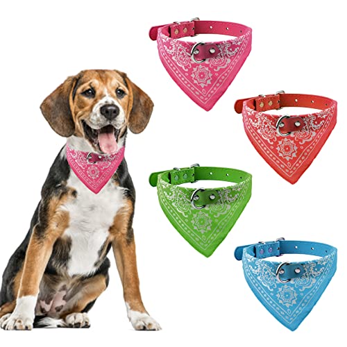 HACRAHO Hundehalsband Bandanas, 4 Stück Hundehalstücher Halsband mit Verstellbarem Gurt Waschbar Hundehalstuch Halsband für Kleine Mittlere Hunde, Rot, Grün, Rosarot, Himmelblau, M von HACRAHO