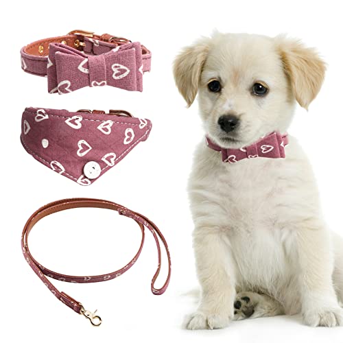 HACRAHO Hundehalsband Und Leinen Set, 3 PCS Love-Heart Pattern Pet Fliege Halsband Bandana Halsband Und Leine Set Hundehalsband Mit Verstellbarer Schnalle, Rosa HACRAHO Hundehalsband Und Leinen Set, 3 PCS Love-Heart Pattern Pet Fliege Halsband Bandana Halsband Und Leine Set Hundehalsband Mit Verstellbarer Schnalle, Rosa von HACRAHO