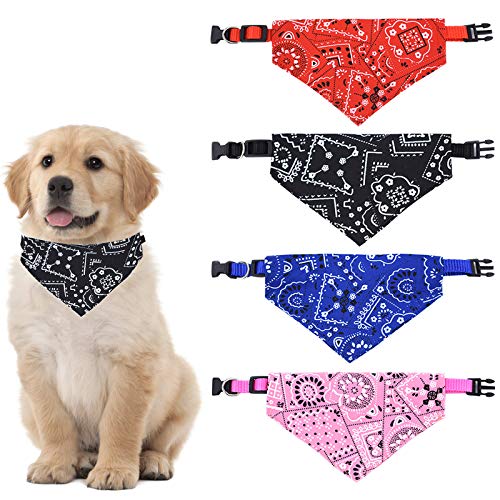 HACRAHO Abnehmbare Hundehalstücher, mehrfarbiges Blumenmuster, Polyester, Größe L (33–53 cm), verstellbar, bequem, Uni, kleine und mittelgroße Hunde, Katzen, 4 Stück von HACRAHO
