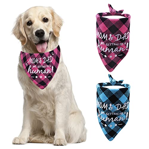 HACRAHO Hundehalstuch, kariert, dreieckig, für die Hochzeit, für Hunde mit der Aufschrift Mom & Dad Are get me a hirman, Blau und Rosenrot, 2 Stück HACRAHO Hundehalstuch, kariert, dreieckig, für die Hochzeit, für Hunde mit der Aufschrift Mom & Dad Are get me a hirman, Blau und Rosenrot, 2 Stück von HACRAHO