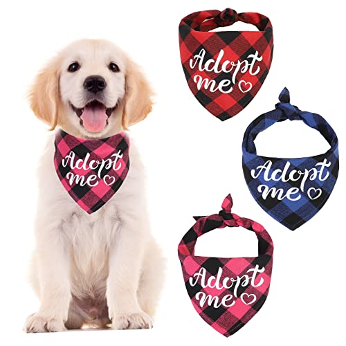 HACRAHO Adopt Me Hundehalstuch, 3 Stück, kariert, Hundehalstuch, verstellbar, für kleine, mittelgroße Hunde und Katzen, Größe M von HACRAHO