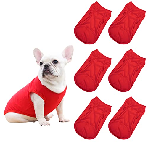 HACRAHO Hundehemd-Leere Kleidung, 6 Stück Red Blank Dog T-Shirt Ärmellose Kostüme Atmungsaktives Haustier-Westenhemd Für Den Sommer Für Kleine Mittelgroße Hunde Und Katzen, Rot M von HACRAHO