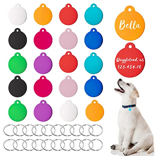 HACRAHO 20 Stück runde Aluminium-Haustier-ID-Tags – blanko gravierte Hunde-Namensschilder mit 20 Schlüsselringen, 3,5 x 3,2 cm HACRAHO 20 Stück runde Aluminium-Haustier-ID-Tags – blanko gravierte Hunde-Namensschilder mit 20 Schlüsselringen, 3,5 x 3,2 cm von HACRAHO