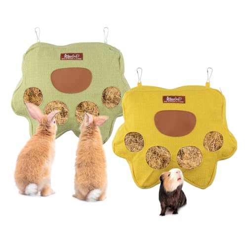 HACRAHO Kaninchen-Heu-Futtertasche, zum Aufhängen, Meerschweinchen, Baumwolle und Leinen, Heu-Futtertasche für Kaninchen, Chinchilla, Hamster mit Haken und 4 Löchern, Größe S, 2 Stück HACRAHO Kaninchen-Heu-Futtertasche, zum Aufhängen, Meerschweinchen, Baumwolle und Leinen, Heu-Futtertasche für Kaninchen, Chinchilla, Hamster mit Haken und 4 Löchern, Größe S, 2 Stück von HACRAHO