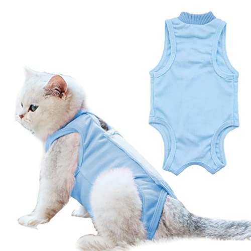HACRAHO Cat Recovery Suit, 1 Stück Blau Wundheilungsanzug Aus Weicher Baumwolle Für Katzen Atmungsaktives E-Halsband als Alternative Nach Operationen Für Katzen Und Kätzchen, S von HACRAHO