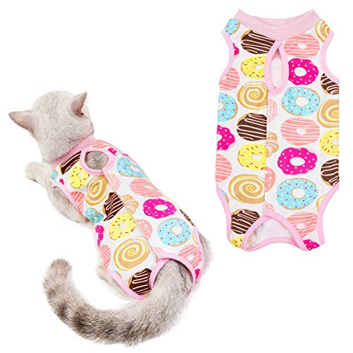 HACRAHO Katzen-Regenerationsanzug, 1 Stück Katze Wunde Chirurgie Recovery Suit Atmungsaktive E-Halsband Alternative für Katzen und Hunde, Donuts, Brustumfang 34 cm von HACRAHO