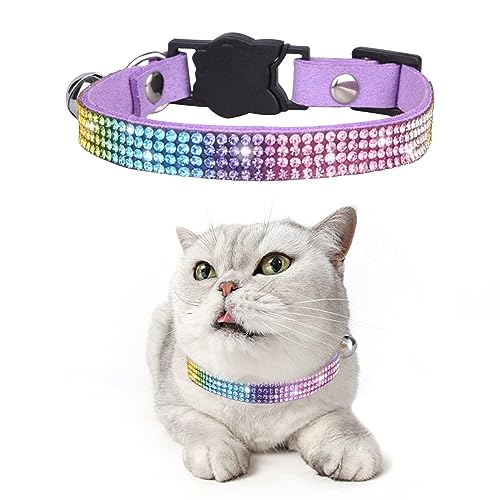 HACRAHO Kristall Katzenhalsband, 1 Stück Strass Katzenhalsbänder Breakaway Katzenhalsband mit Glocke Verstellbares sicheres Kätzchenhalsband, Lila von HACRAHO