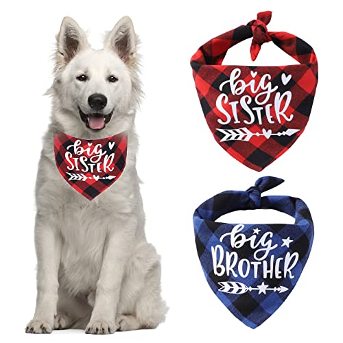 HACRAHO Plaid Hundehalstuch, 2 Stück Schwangerschaft Ankündigung Plaid Hund Bandana für Hunde Katzen Welpen, Blau und Rot von HACRAHO