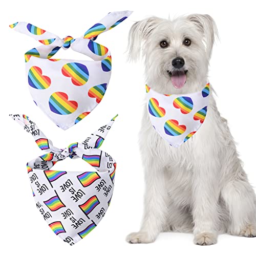 HACRAHO Pride Day Hundebandana, 2 Packungen Rainbow Dog Bandanas Love is Love Dog Triangle Schals für Pride Day Small Medium Pet Cat Dog Costume Accessories von HACRAHO