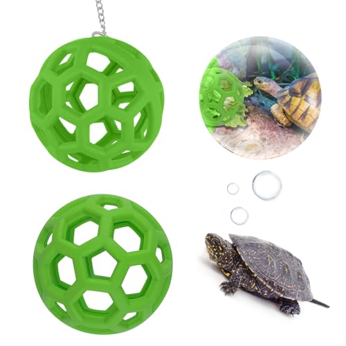 HACRAHO Schildkröten-Futterball mit Kette, 2 Stück, hängende Schildkröten-Futterball, Spielzeug für Lebensraum, Fütterung, Haustiere, Zahnspielzeug, Schildkröten-Lebensraum, hängende Fütterung von HACRAHO