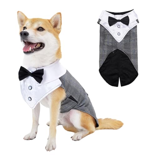 HACRAHO Smoking-Anzug für Hunde, formeller Smoking, formelles Hundeoutfit für Hochzeit für mittelgroße und große Hunde, Größe XXL, Grau, 1 Stück von HACRAHO