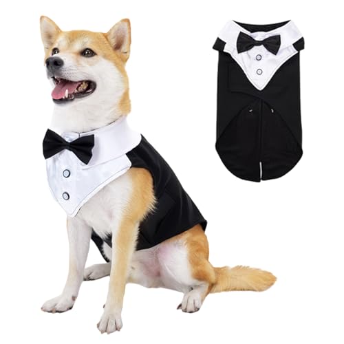 HACRAHO Smokinganzug für Hunde, 1 Stück, schwarzes Hochzeitshemd, formeller Smoking mit schwarzer Krawatte, Smoking und Krawatte für kleine, mittelgroße Hunde, Größe L von HACRAHO
