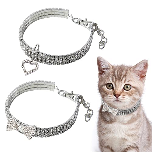 HACRAHO Strass-Katzenhalsbänder, 2 Stück Katzenhalsbänder mit glitzernden Diamanten, verstellbares Katzenhalsband, Halskette für kleine Haustiere, Katzen, Welpen, S von HACRAHO