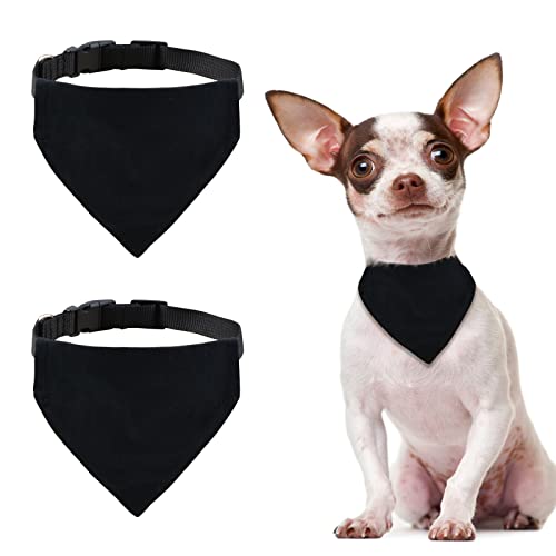 HACRAHO Sublimation Hundehalstücher, 2 Stück Verstellbares Sublimation Hund Bandana mit Abnehmbarem Halsband Schwarz Bandana Lätzchen für DIY für Kleine Mittlere Hunde, M von HACRAHO