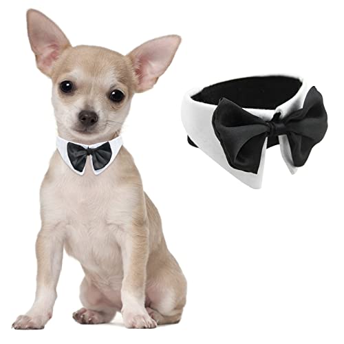 HACRAHO Tux Hunde-Fliege, 1 Stück, weiß, verstellbar, formelles Haustier-Fliegenhalsband, Haustierkostüm-Halsband mit Fliege für kleine Hunde, Katzen, Hochzeit, Geburtstag von HACRAHO
