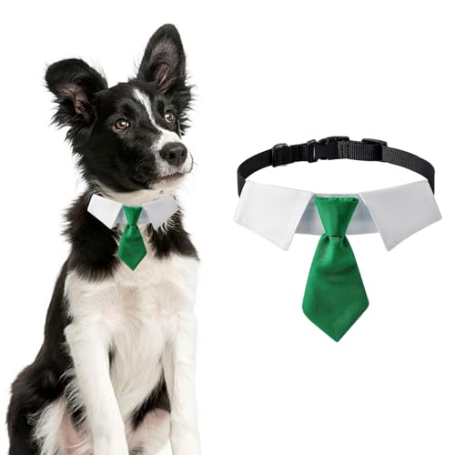 HACRAHO Verstellbares Hundehalsband, 1 Packung Hundehalsband mit schwarzer Krawatte, Hochzeitsformelles Hundehalsband für mittelgroße und große Hunde, Haustiere, Grün von HACRAHO