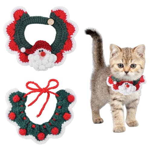 HACRAHO Verstellbares Weihnachts-Strickhalsband, 2 Stück, gestricktes Katzenhalsband, handgefertigt, niedliches Katzenhalsband, Breakaway, Kätzchenhalsband, verstellbar, gestrickt, Katzenhalsbänder HACRAHO Verstellbares Weihnachts-Strickhalsband, 2 Stück, gestricktes Katzenhalsband, handgefertigt, niedliches Katzenhalsband, Breakaway, Kätzchenhalsband, verstellbar, gestrickt, Katzenhalsbänder von HACRAHO