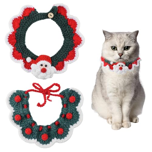 HACRAHO Verstellbares Weihnachts-Strickhalsband, 2 Stück, gestricktes Katzenhalsband, handgefertigt, niedliches Katzenhalsband, Breakaway, Kätzchenhalsband, verstellbar, gestrickt, Katzenhalsbänder HACRAHO Verstellbares Weihnachts-Strickhalsband, 2 Stück, gestricktes Katzenhalsband, handgefertigt, niedliches Katzenhalsband, Breakaway, Kätzchenhalsband, verstellbar, gestrickt, Katzenhalsbänder von HACRAHO