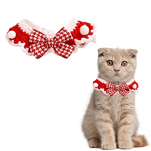 HACRAHO Weihnachtshundehalsband, 1 STÜCKE Katze Puppy Christmas Style Handstrick Wollkragen Mit Karierter Fliege Katze Weich Gestrickter Verstellbarer Kragen, Rot Und Weiß HACRAHO Weihnachtshundehalsband, 1 STÜCKE Katze Puppy Christmas Style Handstrick Wollkragen Mit Karierter Fliege Katze Weich Gestrickter Verstellbarer Kragen, Rot Und Weiß von HACRAHO