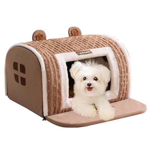 HADAVAKA Furryhut Dog Bed, Semi Enclosed Pet Bed with Cover Cave, Small and Medium-Sized Dogs Arc House, Kennel Warm Thickened Kennel, Super Soft with Non-Slip Bottom (Brown,M) von HADAVAKA
