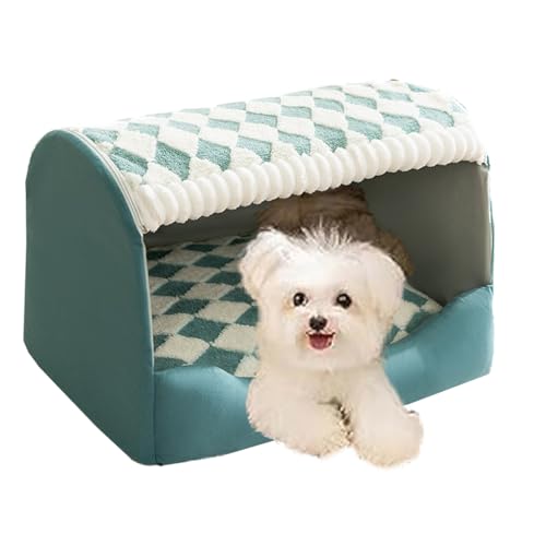 HADAVAKA Furryhut Dog Bed, Semi Enclosed Pet Bed with Cover Cave, Small and Medium-Sized Dogs Arc House, Kennel Warm Thickened Kennel, Super Soft with Non-Slip Bottom (Green,M) von HADAVAKA