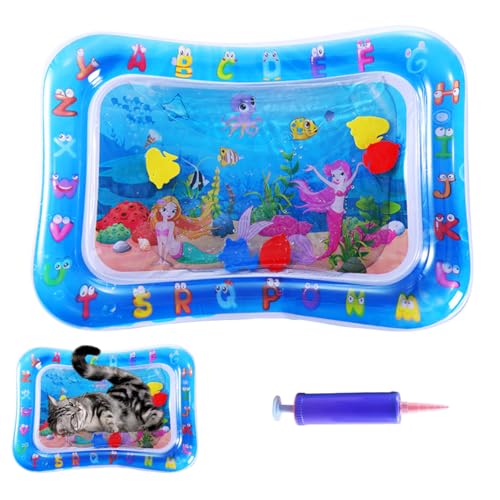 HADAVAKA Inflatable Water-Filled Pet Water Sensory Mat, Cat Cooling Mat for Summer, Thickened Interactive Cat Toy with Sea Design, Cool Comfort Inflatable Water Mat Summer (Mermaids) von HADAVAKA