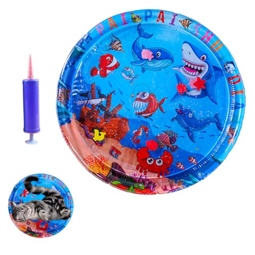 HADAVAKA Inflatable Water-Filled Pet Water Sensory Mat, Cat Cooling Mat for Summer, Thickened Interactive Cat Toy with Sea Design, Cool Comfort Inflatable Water Mat Summer (Round) von HADAVAKA