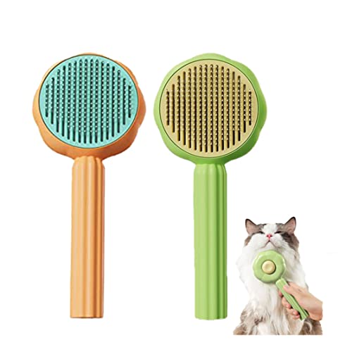 HADAVAKA Pet Hair Cleaner Brushes, with Hair Removal Button, Self Cleaning Dog and Cat Brushes, Pet Self Cleaning Shedding Brushes Massage Combs for Cats and Dogs, for Short Long Cur (2 Pc) von HADAVAKA