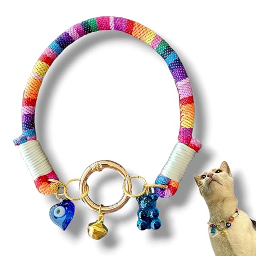 HADESS Katzenhalsband mit Glocke im Bohemian-Stil, Perlen für Mädchen und Jungen, Katzen, kleine Rassen, Kordel-Zubehör mit Charm-Spitze (bunt) von HADESS