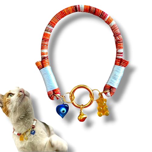 Katzenhalsband mit Glocke im Bohemian-Stil, Perlen für Mädchen und Jungen, Katzen, kleine Rassen, Kordel-Zubehör mit Charm-Spitze (braun) von HADESS