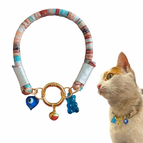 Katzenhalsband mit Glocke im Bohemian-Stil, Perlen für Mädchen und Jungen, Katzen, kleine Rassen, Kordel-Zubehör mit Charm-Spitze (weich) von HADESS