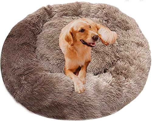 HAFEISI Kleines Haustierbett, Haustierbett, Hundebett, Katzenhöhle, Hundesofa, orthopädisches Bett for kleine, mittelgroße und große Hunde, donutförmige Haustiere.(Brown,100) von HAFEISI
