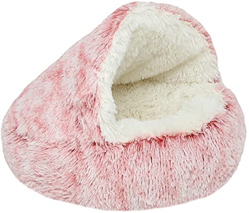 Kleines Haustierbett, Winter-Katzenbett, Höhle, Plüsch, rund, Donut-Iglu-Betten, dicker, flauschiger Katzenschlafsack, Bett, Kapuzenkörbe for kleine und mittelgroße Katzen und Hunde(Pink,65x65cm/25.5x von HAFEISI