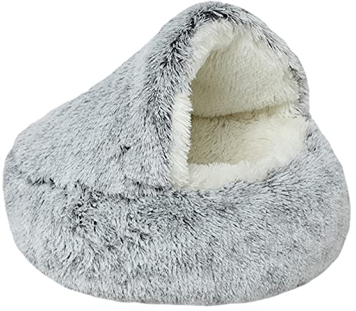 Kleines Haustierbett, Winter-Katzenbett, Höhle, Plüsch, rund, Donut-Iglu-Betten, dicker, flauschiger Katzenschlafsack, Bett, Kapuzenkörbe for kleine und mittelgroße Katzen und Hunde(Gray,65x65cm/25.5x von HAFEISI