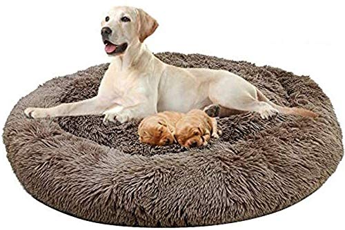 Kleines Haustierbett, orthopädisches beruhigendes Hundebett, Schlafkorb, weiches Kunstfell, Haustiersofa for mittelgroße und große Hunde, Golden Retriever, Deutscher Hund, waschbar(Brown,80cm) von HAFEISI