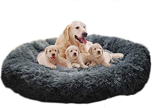 Kleines Haustierbett, orthopädisches beruhigendes Hundebett, Schlafkorb, weiches Kunstfell, Haustiersofa for mittelgroße und große Hunde, Golden Retriever, Deutscher Hund, waschbar(Dark Gray,120cm) von HAFEISI