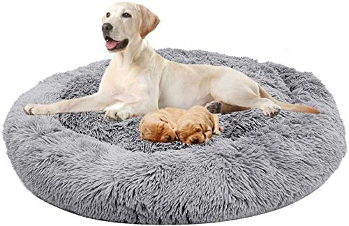 Kleines Haustierbett, orthopädisches beruhigendes Hundebett, Schlafkorb, weiches Kunstfell, Haustiersofa for mittelgroße und große Hunde, Golden Retriever, Deutscher Hund, waschbar(Light Gray,120cm) von HAFEISI