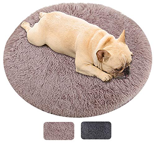 Kleines Haustierbett, rundes Hundebett aus Plüsch, Hundematte, warm for den Winter, Schlafnest for Katzen, weicher, langer Hundekorb aus Plüsch, Haustierkissen, tragbarer Haustierbedarf(Brown,50cm) von HAFEISI