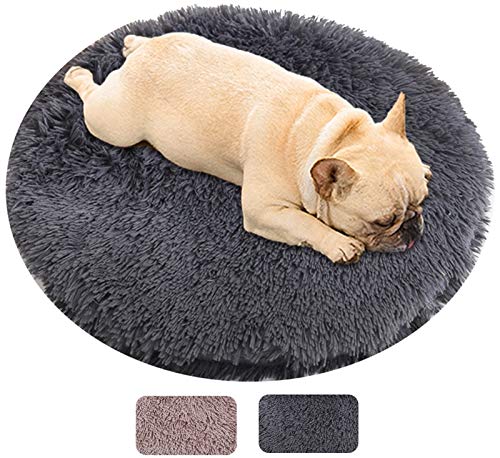 Kleines Haustierbett, rundes Hundebett aus Plüsch, Hundematte, warm for den Winter, Schlafnest for Katzen, weicher, langer Hundekorb aus Plüsch, Haustierkissen, tragbarer Haustierbedarf(Grey,60cm) von HAFEISI