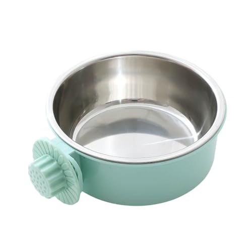 2-in-1 Edelstahl Hängenapf für Hunde & Katzen | Höhenverstellbarer Futter- & Wassernapf für Transportbox & Gitter | Abnehmbar & Rostfrei | Leicht zu Reinigen | 13,5cm Durchmesser (Green) von HAFNFUE