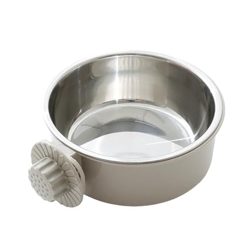 2-in-1 Edelstahl Hängenapf für Hunde & Katzen | Höhenverstellbarer Futter- & Wassernapf für Transportbox & Gitter | Abnehmbar & Rostfrei | Leicht zu Reinigen | 13,5cm Durchmesser (Grey) von HAFNFUE