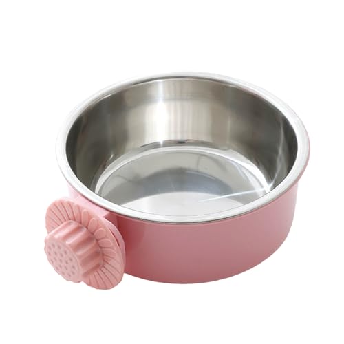 2-in-1 Edelstahl Hängenapf für Hunde & Katzen | Höhenverstellbarer Futter- & Wassernapf für Transportbox & Gitter | Abnehmbar & Rostfrei | Leicht zu Reinigen | 13,5cm Durchmesser (Pink) von HAFNFUE