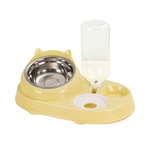 2-in-1 Katzen- & Hundenapf | Futter- & Wassernapf aus robustem Kunststoff | Auslaufsicher & Leicht zu Reinigen | Für Innen & Außen | Ideal für schnelle Fresser & wählerische Haustiere (A Yellow) von HAFNFUE
