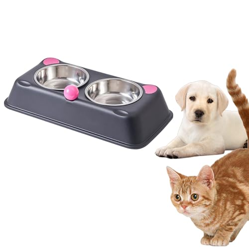 Edelstahl Doppelnapf für Katzen | Futter- & Wassernapf Set | Rostfrei & Spülmaschinengeeignet | Stabiler Standfuß | Leicht zu Reinigen | Ideal für Katzengesundheit & Hygiene (Black) von HAFNFUE