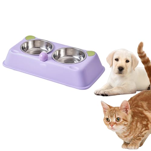 Edelstahl Doppelnapf für Katzen | Futter- & Wassernapf Set | Rostfrei & Spülmaschinengeeignet | Stabiler Standfuß | Leicht zu Reinigen | Ideal für Katzengesundheit & Hygiene (Purple) von HAFNFUE