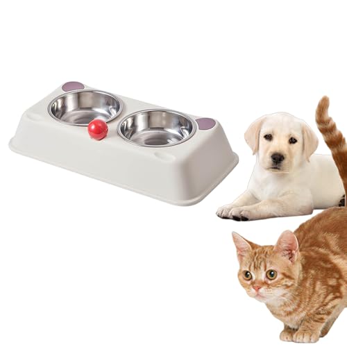 Edelstahl Doppelnapf für Katzen | Futter- & Wassernapf Set | Rostfrei & Spülmaschinengeeignet | Stabiler Standfuß | Leicht zu Reinigen | Ideal für Katzengesundheit & Hygiene (White) von HAFNFUE