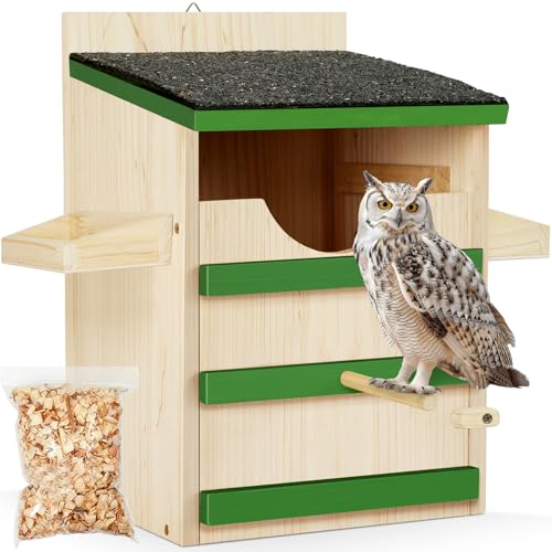 Eulenhaus, Screech Holz Eule Nistkasten, wetterfestes Design mit Vogelständer, großer Öffnung, Befestigungsschrauben und Holzspäne für den Außenbereich Hinterhof von HAFTKD